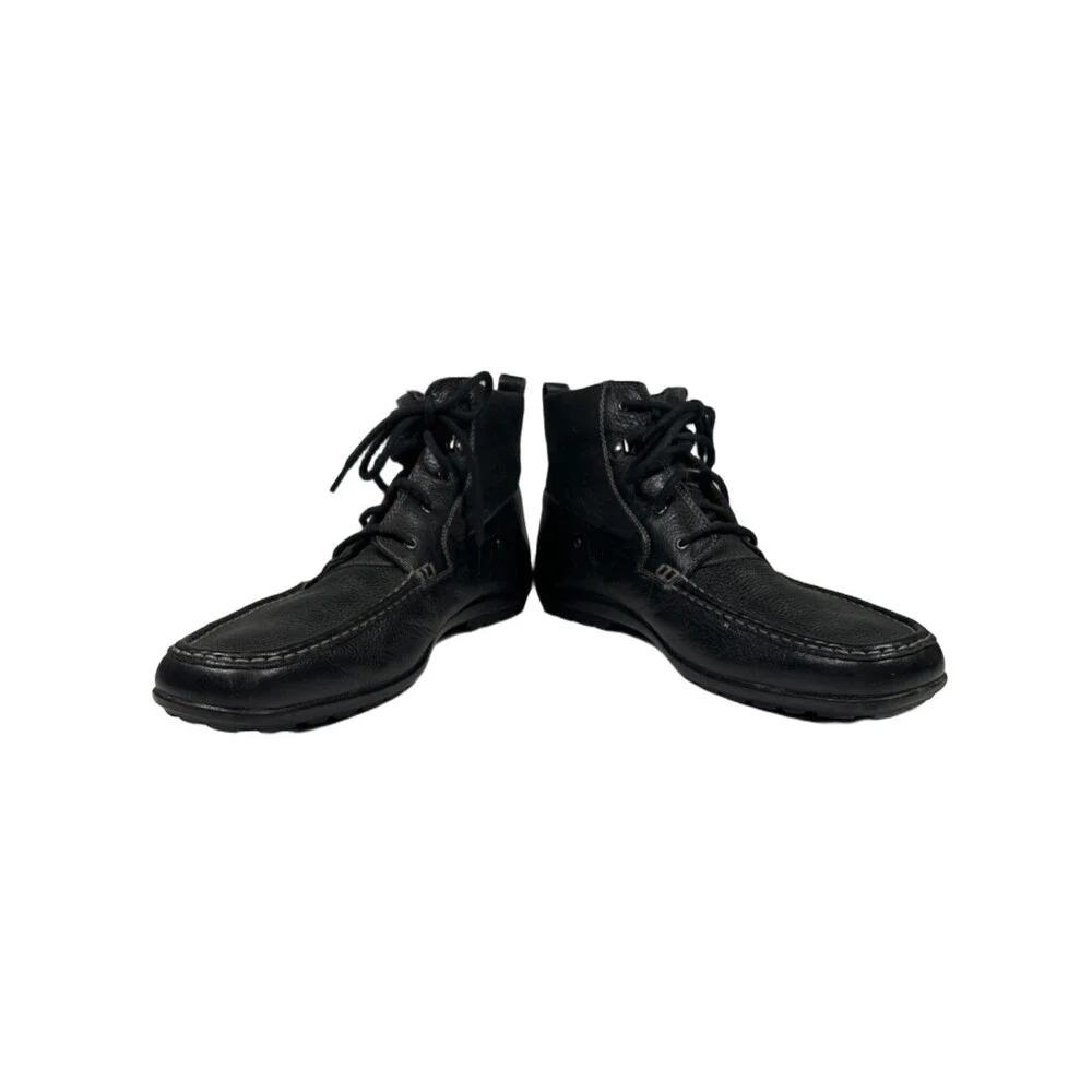 Calvin Klein Men's Black Leather Lace Up Square Toe Ankle Boots - 11